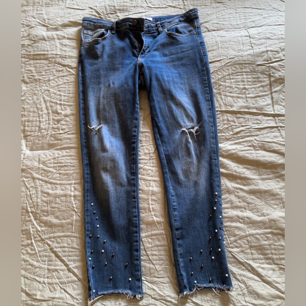 Zara Blue Ankle Cropped Jeans with Distressed Details